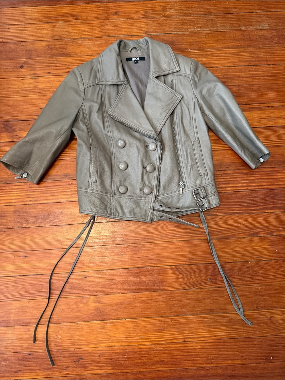 ASOS Gray Double-Breasted Genuine Leather Jacket Size 8